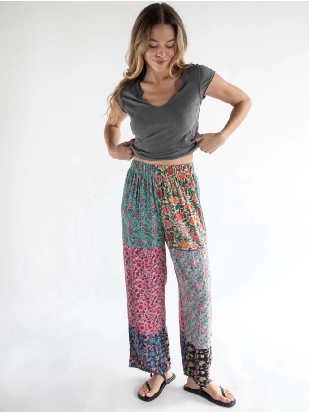 Natural Life Patchwork Floral Wide-Leg Women’s Pants - Multicolor